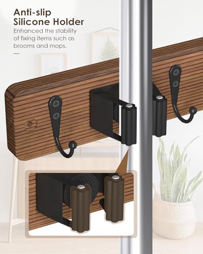 AceMining 2 Pack Broom Holder Wall Mount, 4 Holders 4 Hooks Mop Holder - color: Brown, size: 2 Pack