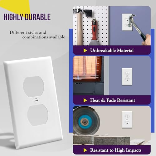 ENERLITES 10 Pack Outlet Covers Wall Plate for Duplex Receptacle, White - color: White, size: Standard Size