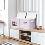 Univivi Fabric Foldable Storage Boxes with Lids, 4 Pack, Pink - color: Pink Polka Dot