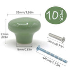10-Pack Ceramic Cabinet Knobs Green 32mm Round Drawer Pull - color: Green