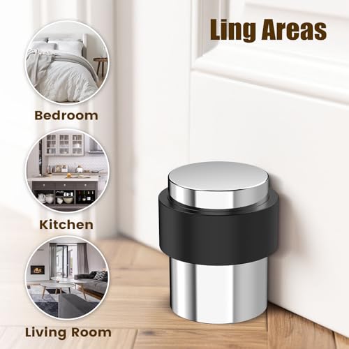 1 Pack Silver Mirror Finish Door Stoppers for Floor Mounting， Door Stopper Heavy Duty，304 Stainless Steel Cylindrical Made with Rubber Bumper，Floor Mount Door Holder Keep Door Open - color: Silver Mirror Finish, size: 1 Piece