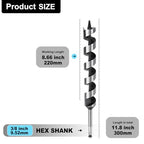 1-1/8" X 11.8" Auger Bit for Wood, 28x300mm Hex Long Auger Drill Bit - size: 1-1/8" (28mm)diameter, style: 11.8 inch / 300mm Length