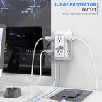2 Pack Outlet Extender Surge Protector, 6 Outlet Splitter with 4 USB Outlet (2 USB A,2 USB C), 3Sided Power Strip with Adapter Spaced Outlets for Home, Office, Travel(White)-ETL - color: White 2PCS