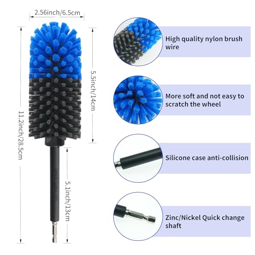 Wheel Brush, Soft Drill Wheel Cleaner Brush, Drill Brush for Car Wheel, No Scratches Highly Dense and Durable Car Wheel Brush Rim Tire Car Cleaning Brush for Wheels, Rims, Engines, Exhaust - color: Blue+grey