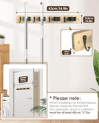 AceMining Light Wood Broom Holder Wall Mount, 4 Holders 4 Hooks Mop Holder - color: Light Wood, size: 1 Pack