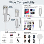 Travel Essentials,Multi Charging Cable for Apple Watch iPhone Charger White - color: White, size: 1pack-4ft