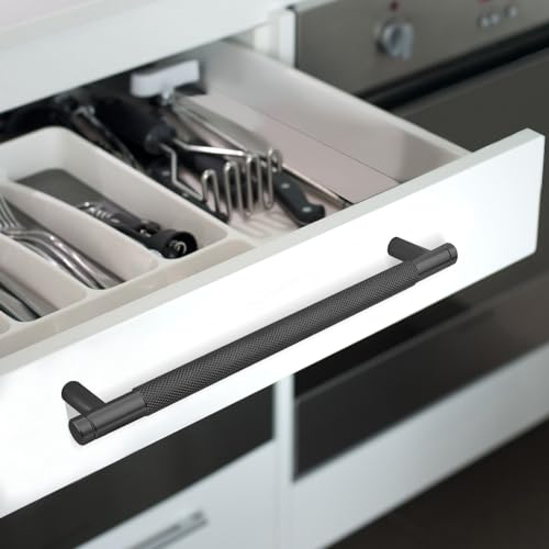 12 Pack 7 1/2 Inch 192 mm Black Knurled Cabinet Handles Cabinet Pulls Aluminum Handles Pulls Oxidation Finish with Diamond Pattern 8.6" Length pulls (12 Pack, Black, 7 1/2 Inch) - color: Black, size: 7 1/2 Inch