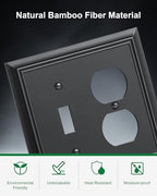 2-Pack Natural Bamboo Fiber Combo Toggle/Duplex Light Switch Cover Plate - color: Matte Black, size: 1 Toggle/1 Duplex 2PK