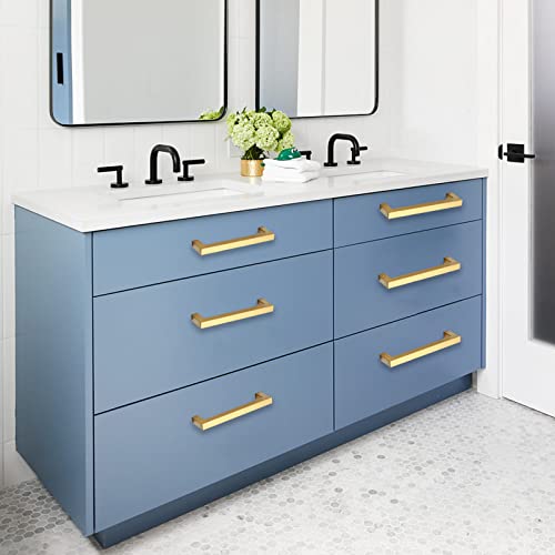 Cabinet Pulls Gold Cabinet Handles Square Drawer Pulls, 10 Pack 12-3/5 Inch Stainless Steel Kitchen Door Cupboard Cabinet Handles, Drawer Hardware Handles, 320mm Hole Centers - color: Gold, size: Two Hole - 12-3/5 inch Hole Centers(320mm)