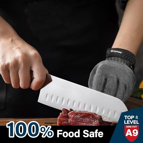 Schwer Ultimate Cut Resistant Gloves Beyond ANSI A9, Reinforced Stainless Steel Glove, Food Grade Mesh Metal Gloves for Butcher Meat Cutting, Oyster Shucking, Mandoline, PR1708 (S, 1 PCS) - size: Small (Pack of 1), style: 4.0 Reinforced Steel