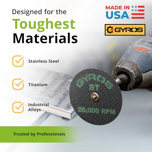 GYROS Cut-Off Wheels for Rotary Tools – 2.5” Super-Tensile Fiberglass Reinforced, 12-Pack | Cuts Stainless Steel, Titanium, Nickel, Carbon & Chrome Alloys | Made in USA 11-42502/12 - size: 2.5 inches (12 pcs)
