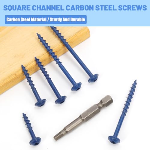Glarks 100pcs #8 x 1-1/4’’ Pocket Hole Screws with Square Drill Bit Kit, Blue Coated Square Drive Wood Screws, Washer Head Coarse Thread Screw for Woodworking, Furniture - size: 100pcs 8x1-1/4