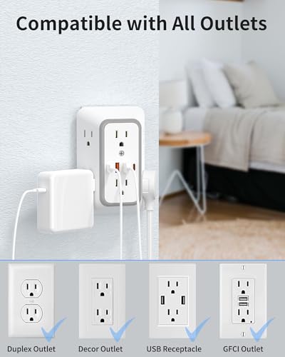 2 Pack Outlet Extender 6 Outlet Wall Plugs 2 USB A Ports and 2 USB C Ports - size: 2pack