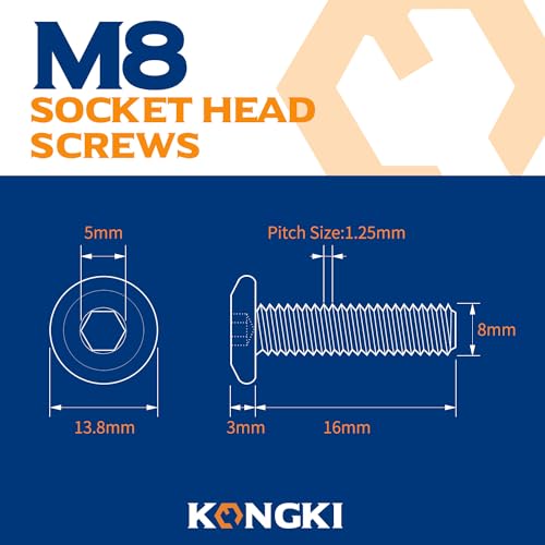 M8 x 16mm Flat Head Hex Socket Cap Screws Furniture Bolts, Stainless Steel 18-8 (304), Black Oxide, Countersunk Connector Screw, Full Thread, 20 PCS (with Hex Spanner) - size: M8 x 16mm