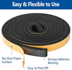 Kikerike Self Adhesive Foam Tape Weatherstrip 1/2In x 1/4In x 42Ft High Density Foam Insulation Strips Seal Weather Stripping with Strong Adhesive for Door and Window Sound Isolation Soundproofing - size: 1/2in x 1/4in x 42Ft