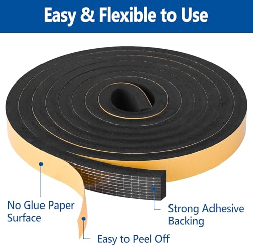 Self Adhesive Foam Tape Weatherstrip 1/2in x 1/8in x 66Ft High Density Foam Insulation Strips Seal Weather Stripping with Strong Adhesive for Door and Window Sound Isolation Soundproofing - size: 1/2in x 1/8in x 66Ft