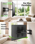 USX MOUNT TV Wall Mount for 32-74 inch Flat Screen/LED/4K up to 110lbs, Full Motion TV Mount Bracket with Swivel & Tilt Articulating Dual Arms, Max VESA 400x400mm, Fits 12/16" Wood Studs - size: 32-74inch