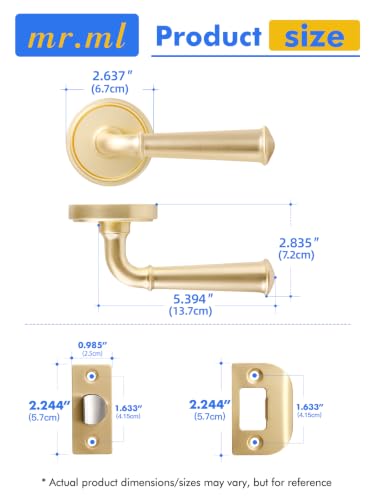 Door Handle Brushed Gold Passage Door Lever Gold DoorHandle, 1 Pack - color: Brushed Gold