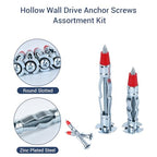 HOME MASTER HARDWARE 40pcs Zinc Plated Steel Hollow Wall Drive Anchor Screws Assortment Kit for Drywall,Molly Bolt Drive Fasteners Kits for Drywalls (1/8inch x 59 mm & 1/8inch x 46 mm)