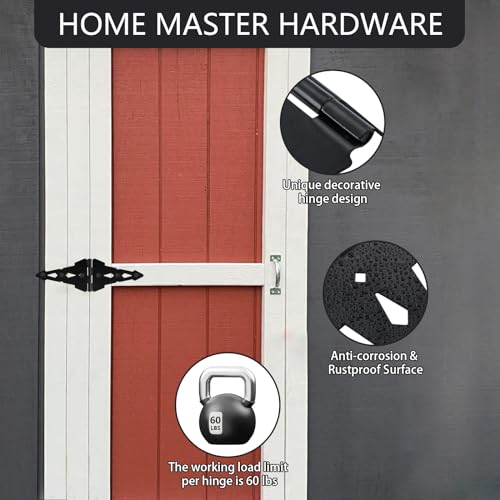 Fence Gate Hardware Kit, 8" Heavy Duty Strap Hinges and Spring Latch, Black - size: 8" Decorative Strap Hinges