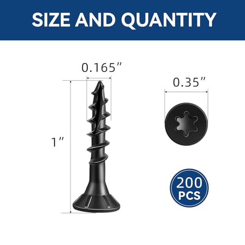 #8 x 1 Wood Screws, Outdoor Deck Screws with Star Drive, Black Coated Screws for Outdoor Use, Coarse Threads, Self-Tapping, T-25 Drive Bit Included, 200 PCS - color: Black, size: #8 x 1"