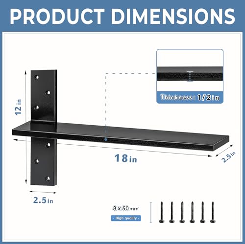 Floating Shelf Bracket Heavy Duty 1/2" Thick Free Hanging Countertop Support Bracket 2 Pack 20"Lx2.5"W Hidden Shelf Bracket for Floating Wall Countertops, Bars, Desks, Bench Seats, Vanities, Mantels - size: 20 Inch, style: Black- 2 pack