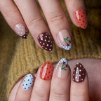 CurvLife Extra Short Almond Press On Nails, Sweet Charm Dots, Soft Gel - color: C5 - Cherry Dots