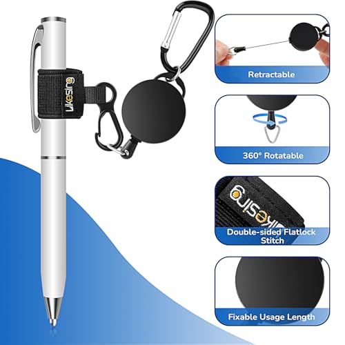 Likesing Retractable Pen Holder, 27.5" 4 Elastic Pen Leash Set(Black) - color: Black-4 CircularCilp