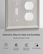 2-Pack Zinc Alloy Combo Toggle/Duplex Light Switch Cover Plate - color: Brushed Nickel, size: 1 Toggle/1 Duplex 2PK
