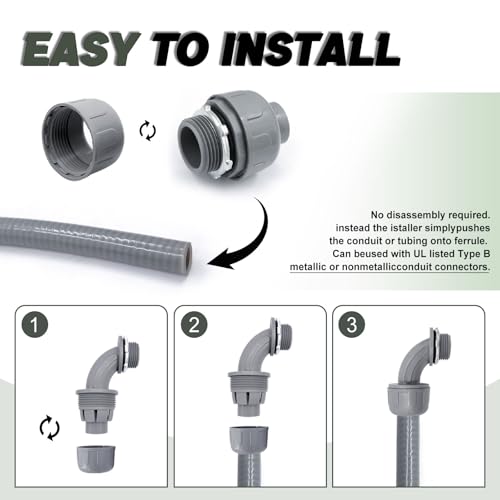 1/2 Inch Liquid Tight Connector - 15 Pack PVC Electrical Conduit Fittings 180 Degree Straight Flexible Connectors for Home, Kitchen, and Bathroom Conduit Connector - size: Straight 1/2"