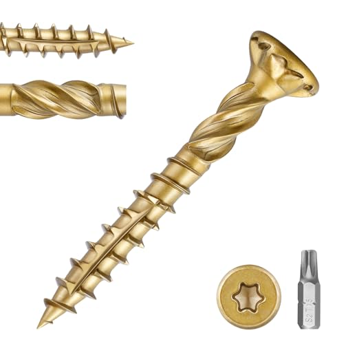 #8 x 1-1/4 in Multi-Purpose Wood Deck Screw for Interior and Exterior,Bugle Head,Golden Coated with T15 Bit Star Drive Torx for Furniture Building/Fence/Decking(2.5LBS,516Pcs) - color: Golden 2.5lb Per Box, size: #8 x 1-1/4"