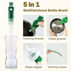 XYFuuee 5 Pack Bottle Brush Set, 5 in 1 Water Bottle Cleaning Brush, Long Handle Narrow Cup Cleaner, 3 Straw Brushes for Stanley, Travel Nipple Detail Washer Brush for Wine Lid Gap (#2 Green) - color: #2 Green