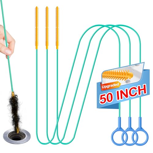 50 Inch Drain Snake, Reusable Hair Drain Clog Remover Tool, 3 Pack