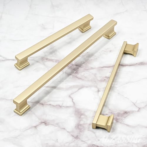 Alzassbg Brushed Gold Cabinet Pulls and Handles 10 Pack, AL3061MGP - color: Brushed Gold, size: 5" Hole Center