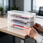 novelinks Small Plastic Containers with Lids and Plastic Pencil Boxes - color: 6 Pack Large -Clear