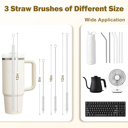 XYFuuee 5 Pack Bottle Brush Set, 5 in 1 Water Bottle Cleaning Brush, Long Handle Narrow Cup Cleaner, 3 Straw Brushes for Stanley, Travel Nipple Detail Washer Brush for Wine Lid Gap (#2 Green) - color: #2 Green