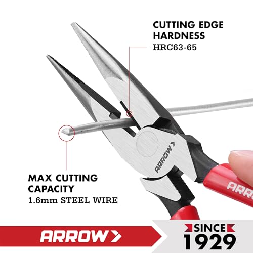 ARROW 8" High Leverage Needle Nose Pliers, Long Nose Pliers - size: 8 INCH