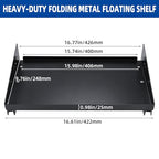 Folding Metal Floating Shelf, 17 x 10 Inch Wall Mounted Storage Rack with Lip — Holds 100LBs per Shelf, Space-Saving Foldable Design for Garage, Workshop, Kitchen & Office, Black (2 Pack)