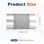 Flexible Duct Connector 4" Galvanized Steel Male Fit Silver 2Pcs - size: 4 Inch