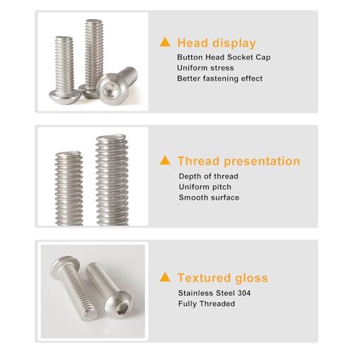 M3 x 20mm 30mm 40mm 50mm Button Head Socket Cap Screws Bolts and Nuts, Stainless Steel 304, Bright Finish, Metric Allen Hex Drive, Fully Thread, Assortment Kit 160PCS - size: Button M3x20-50mm+Nuts