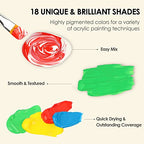 GOTIDEAL Acrylic Paint Set with 10 Brushes, 18 Colors (59ml, 2 oz) - color: 18 Colors