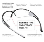 HTS HUNTERSKY Super Flexible Lightweight Anti Fog Wrap-Around U6 Clear Shooting Safety Glasses with ANSI Z87.1 Scratch Resist - color: Black (2 Pack)