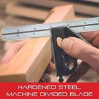 Starrett Steel Combination Square with Square Head - 24" Blade Length, Cast Iron Heads, Reversible Lock Bolt, Scriber, Spirit Level, 4R Graduation Type - 11H-24-4R