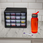 Akro-Mils 16-Drawer Plastic Storage Cabinet, 10.5"W x 6.5"D x 8.5"H, Black - size: 16 Drawer