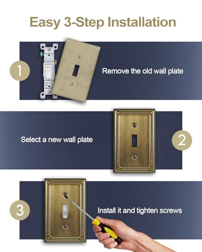 Switch Plates Outlet Covers, 2-Pack Antique Brass Metal Wall Plates - color: Antique Brass, size: 1 Toggle 2PK