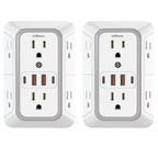 2 Pack Outlet Extender Surge Protector, 6 Outlet Splitter with 4 USB Outlet (2 USB A,2 USB C), 3Sided Power Strip with Adapter Spaced Outlets for Home, Office, Travel(White)-ETL - color: White 2PCS