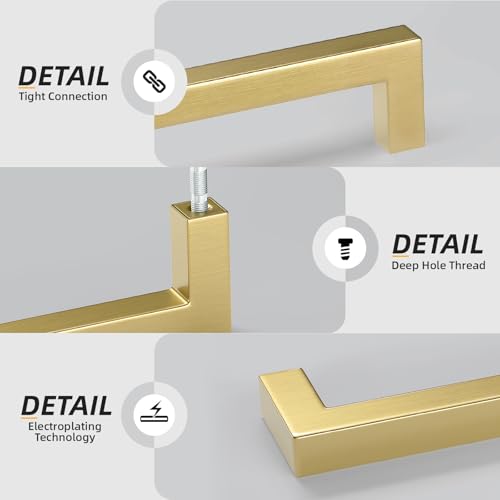 Goldenwarm Gold Cabinet Pulls Kitchen Cabinet Door Handle - LSJ12GD288 Brushed Brass Drawer Pulls 11-1/3 Inch Hole Center Modern Square Cupboard Handles Hardware Dresser Knobs 25 Pack - color: Gold, size: 11-1/3in Hole Centers