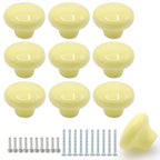 10-Pack Ceramic Cabinet Knobs Light Yellow 32mm Round Drawer Pull - color: Light Yellow