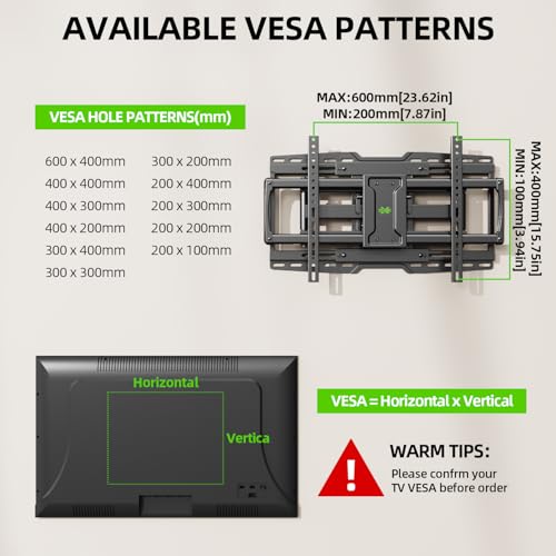 Full Motion TV Wall Mount for 55/65/75/85/86/90 inch TVs, Heavy Duty Sliding Bracket with Tool-Free Tilt up to 150 lbs, Wall Mount with Dual Articulating Arms, VESA 600x400mm, 12-24" Studs-USX MOUNT - size: 42-97inch