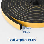 Kikerike Self Adhesive Foam Tape Weatherstrip 1/2In x 1/4In x 16.5Ft High Density Foam Insulation Strips Seal Weather Stripping with Strong Adhesive for Door and Window Sound Isolation Soundproofing - size: 1/2in x 1/4in x 16.5Ft